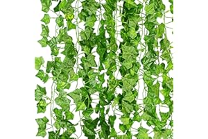 KASZOO® Girlanda ze sztucznego bluszczu, 12 sztuk, zielony bluszcz, z nylonowymi opaskami, pnącze do ogrodu, na wesele, imprezę, jako dekoracja ścienna