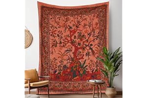 Craft Trade Arancia Elefante Arazzo Telo da Parete Indiano Arazzi Appeso al Muro Boho Tapestry per Della Casa Soggiorno e Camera da Letto- 127 x 152 cm