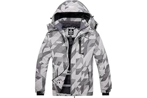 Wantdo Homme Veste de Ski Montagne Outdoor Manteau d'hiver Chaud avec Capuche Amovible Veste Imperméable Coupe-Vent Veste Randonnée pour Voyage
