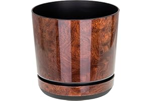 KORAD Wood Large Flower Indoor Plant Pot with Saucer Plastic Gloss Modern Decorative Planter with Drainage Holes, 6 Sizes, 25 colours (26 cm - 10.2 inch)