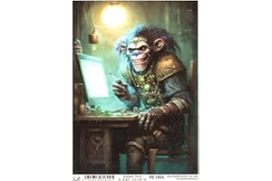 Josys Bastelmärchen Reispapier A4 Strohseide Decoupage Steampunk Cyberpunk AFFE am PC Laptop RE1804