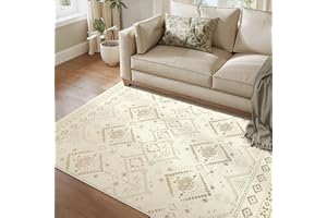 SONGMICS HOME Tappeto per Soggiorno, 160 x 230 cm Tappeto Salotto Antiscivolo, per Soggiorno Camera da Letto Cameretta, Lavabile in Lavatrice, Stile Boho, Beige Sabbia TAR029L02