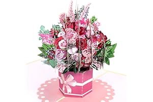 MOKIO® Biglietto Fiore Pop-Up – Mazzo di fiori con rose – Biglietto regalo 3D per un compleanno, come buono o per un regalo in denaro, Biglietto di auguri floreale con busta