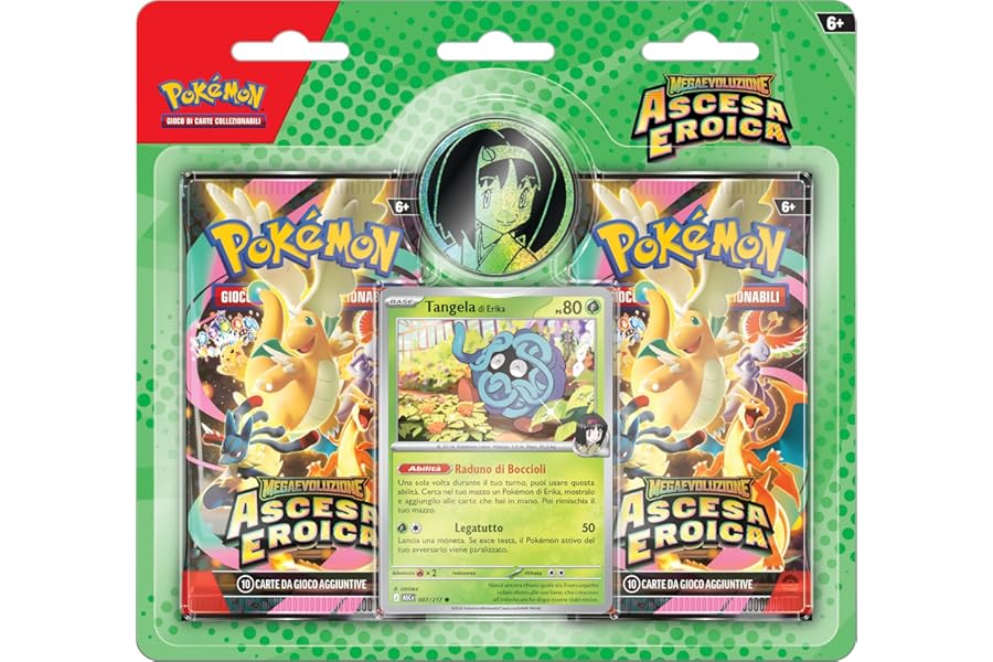 Pokémon: Erika Collection of Megaevoluzione Expansion - Heroic Rise of the GCC Pokémon (one Holographic Promotional Card, One Coin and Two Expansion Envelopes), Italian Edition