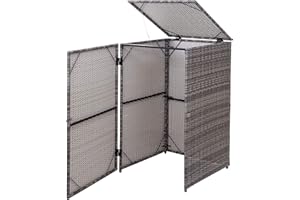 Mendler Copribidone Singolo Box Spazzatura rifiuti HWC-E25 66x65x110cm Acciaio polyrattan Grigio