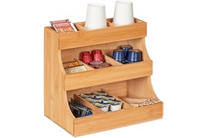 Relaxdays Compartimentos Organizador Café, 9 Compartimientos, Bambú, 24 x 26,5 x 27,5 cm, Mueble Cafetería, Almacenaje Té, Natural, 24 x 26.5 x 17.5 cm