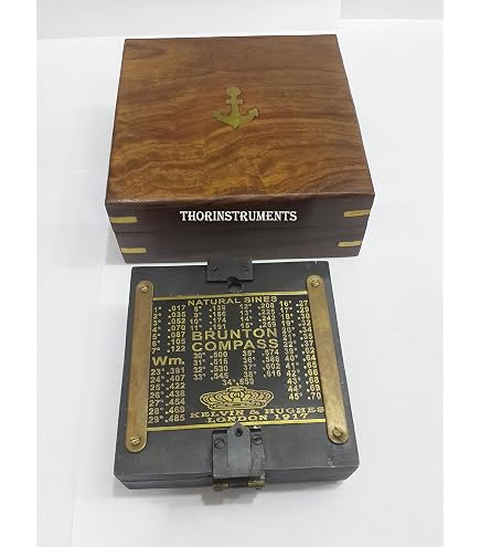 SET da 2 pezzi Bussola da marinaio in ottone Scatola di qualità in legno e pelle Vasco da Gama Vintage Marine Oggetto da collezione Accessorio per la vela nautica - Italia