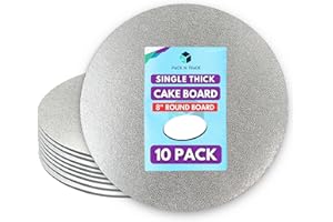 PACK N TRADE SPECIALISTS IN BAKERY & FOOD PACKAGING Pack N Trade 8 Inch Round Cake Boards – Pack of 10 Single Thick 2mm Cardboard, Reusable & Sturdy Cake Base for Baking, Decorating, and Display