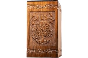 INTAJ Cremation Urns for Human Ashes Companion Male Female Wooden Tree of Life Urns Box and Casket for Ashes Men Women Child Pets Cat Dog Urn Burial Funeral Memorial Urns for Ashes Hold 180 Cubic Inch