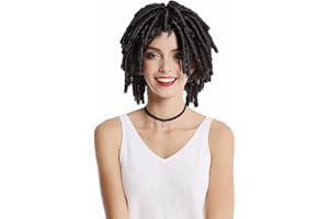 WIG ME UP- DH1110-ZA1 Peluca Mujer Hombre Carnaval Halloween rizos tirabuzónes Afro Caribe Cortos voluminosa Rasta Dreads Negro