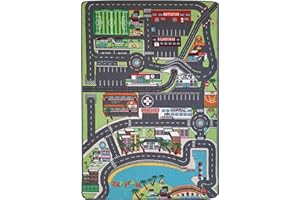 TAPITOM | Tapis Enfant Voiture dans la Ville - 95 x 133 cm | Tapis de Jeu Route | Tapis de Sol pour Chambre d'enfant Univers Circuit | Antidérapant, Ourlet | Normes CE