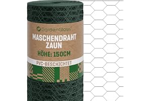 GardenGloss Hönsnät 150 cm Höjd - PVC-belagt Sexkantnät med Breda Maskor 25 x 45 mm - Nät för Kaniner, Kycklingar och Smådjur