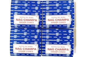 BURLAS Satya Nag Champa Incense Cones, Agarbatti Scent, 4 Packs of 12 Cones in each pack (4, Nag Champa)