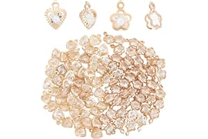 SUNNYCLUE 1 Box 100Pcs Cubic Zirconia Alloy Heart Shaped Charms Flower Shaped Rhinestone Pendants Crystal Alloy Dangles for Jewellery Making Earring Making Charms Necklace Bracelet Supplies Women