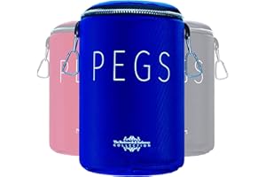 THE BARKWORTH & HATHAWAY COLLECTION The Barkworth & Hathaway Peg Bag – Waterproof & Zip-Top Clothes Peg Holder with Shoulder Strap & Hook | Durable 1680D Nylon | Weather-Resistant Storage for Washing Line Pegs – Grey, Blue, Pink