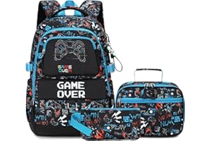 Makukke Kids School Backpacks Set for Boys, Gamer School Bag Teens with Lunch Box Pencil Case for Elementary Middle Student