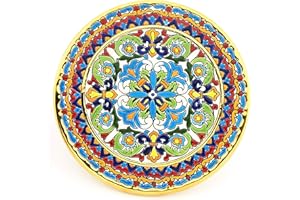 ART ESCUDELLERS WALL PLATE MODEL 32, decorative ceramic plate for hanging handpainted with the dry rope (cuerda seca) technique GOLD OF 24 K (Carat). 21cm diameter.