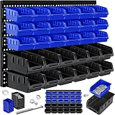MASKO&reg; Stackable Boxes, Wall Shelf, Visible Storage Boxes, Rocker Shelf, Plug-in Shelf, 32 Parts - Black/Blue