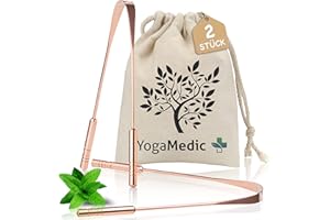 ‎YOGAMEDIC YogaMedic 2 x Tongue Cleaners 100% Copper against Bad Breath with Sturdy Handles - Naturally Antimicrobial - Ayurveda Tongue Scraper Tongue Brush with Cotton Bag