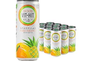 VIT HIT Sparkling - 12 x Mango & Pineapple + Rooibos Tea Prime Fizzy Drink | Vegan, Low Sugar, Low Calories, Vitamin Drink | 100% RDA of 8 Vitamins (330ml x12Cans)