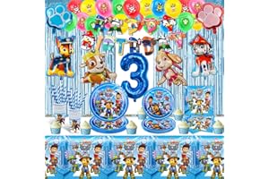 WD2 109 PCS Dog Pappteller Kindergeburtstag Deko Set, Geschirr mit Bechern und Servietten, Tischdecke und Tortendeko für 20 Personen