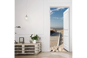 murimage Papier Peint Porte Mer 3D 86 x 200 cm Colle Inclus Photo Mural Dune Plage océan Promenade Bain séjour Chambre Beach Wallpaper