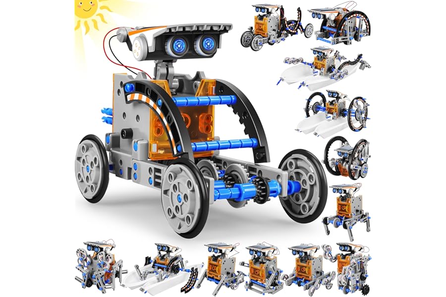 STEM 13-in-1 Solar Power Robots Creation Toy, Educational Experiment DIY Robotics Kit, Science Toy Solar Powered Building Robotic Set Age 8-12 for Boys Girls Kids Teens to Build（Blue）
