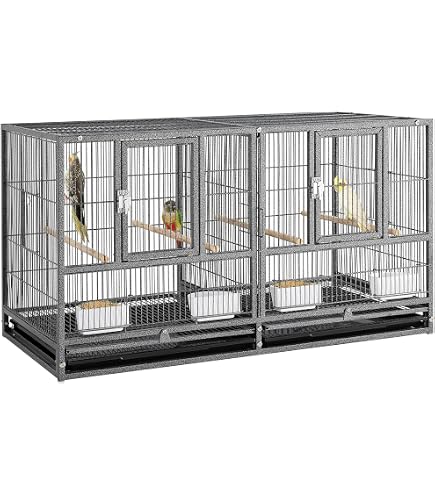 Gabbia Per Uccelli PawHut 94x57x57 Cm, Con Divisorio, 4 Posatoi E Mangiatoie - In Acciaio E PP, Per Pappagallini, Canarini