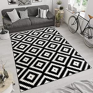 Tapiso Moroccan Area Rug Living Room Bedroom Black Modern Durable Carpet Diamond Maroko Size 160 X 220 Cm 5ft3 X 7ft3 Amazon Co Uk Kitchen Home