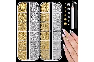 VelvetGlow flatback pärlor och metall nagelpärlor för nagelkonst, pärlnagelberlocker och små runda kaviarpärlor, nageltillbehör för akrylnaglar, manikyrdekor (silver
