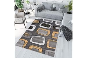 TAPISO Maya Alfombra de Pelo Corto Resistente Suave Diseño Moderno Naranja Tonos de Gris Blanco Negro Alfombra de Salón Dormitorio Habitación Infantil 160 x 230 cm