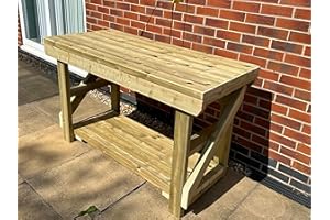 MG Timber Products: Indoor/Outdoor Wooden Workbench/Potting Table/BBQ Table/Pizza Oven Table/Garden Table (Double Shelf, 5FT - STANDARD)