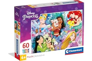 Clementoni - Puzzle Disney Princess 60 Pezzi Supercolor, per Bambini 4+ Anni, Illustrazione delle Principesse dei Classici Disney come Ariel ed Elsa, Idea Regalo, Made in Italy, 33,5x23,5 cm, 26995