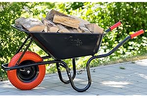 TIREX by xonic® Schubkarre mit Stahlfelge – Verzinkte Wanne bis 250kg/ 100l - Robuste Ausführung für Garten und BAU – Schieb-Karre mit PU Vollgummi-Rad (Rot- Schwarz)