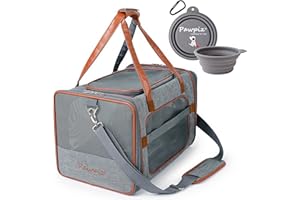 Pawpiz Pet Carrier for Small Dogs & Cats | Foldable with Extra Soft Faux Fleece Pad, Sturdy Base, Self-Locking Zippers | Cute Bowl | Airline Approved | UK Brand