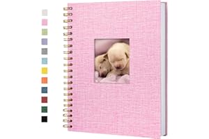 Hiwhy Album photo Scrapbook avec couverture en lin, 20,5 x 28 cm, couverture rigide, pages blanches en papier kraft, livre de souvenirs, pour voyage, mariage, livre d'or, Noël (40 feuilles/80 pages)