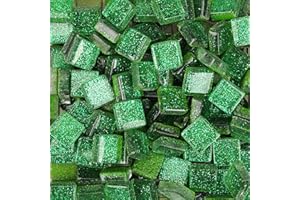 ANKTILY 200g Tessere Mosaico Piastrelle Mosaico Vetro, Quadrata Pezzi di Vetro,Cristallo Glitterato Tessere per Mosaico Piastrelle Assortite per ​Lavori Artigianali,Decorazioni,1x1cm(Verde)