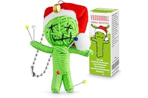 SCHÖNE GÜTER Voodoo Lalka bożonarodzeniowa mufa, antystresowa, prezent dla Mikołaja, prezent dla kolegów, kalendarz adwentowy, wypełnienie, lalka Voodoo z czapką bożonarodzeniową, dzwoneczkami, 5 igieł w kartonie