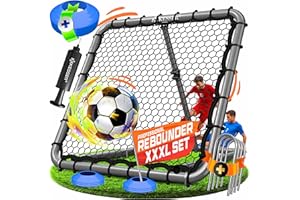 KESSER® Ballon de football - Filet d'entraînement réglable - Entraînement de passeport et de tir - Avec pompe à air, 6 cônes de marquage et 4 crochets de résistance - Pour handball, volley-ball -