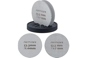 Normcore Puck-Sieb, 2 Stück, 53,3 mm, mit Ständer, wiederverwendbares Kontakt-Duschsieb mit Silikonhalter, 1,7 mm/1,0 mm Dicke, 150-μm-Sieb, kompatibel mit 54 mm großem Siebträgerkorb