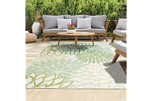 homeart Outdoor Rug - Easy-Clean, Durable, Stain-Resistant, Weather & UV Resistant Indoor & Outdoor Rugs for Porch, Deck, Balcony, Garden, Picnic and Patio | Bellis Green - 80x150cm