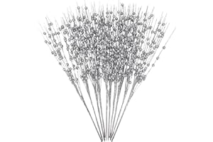 Greentime 10 Pack Silver Artificial Glitter Berry Stem Ornaments 19.7 Inches Fake Christmas Picks Decorative Glitter Sticks for Christmas Tree DIY Wreath Crafts Gift Fireplace Holiday Home Decor