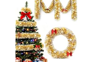 KENVORA Espumillon Arbol Navidad Guirnalda - 10M Dorado Guirnaldas Navideñas, Espumillón Navidad, Christmas Garland, Grinalda Natal para Fiesta Decoración