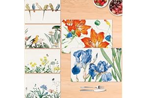 SPRITEGRU 6 Pack Elegant Placemats, Non-Slip Washable, Reusable Placemat - Plants, Flowers Birds, Nature Theme Placemats for Home, Office, Restaurant, Dining Table, Adults, Kids,