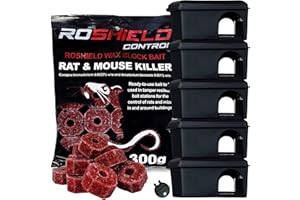 ROSHIELD 5 Black Mouse Tamper-Resistant Locakable Bait Boxes & 15 Killer Poison Wax Blocks | Mice Control Kit for Homes & Buildings (1 x 300g)