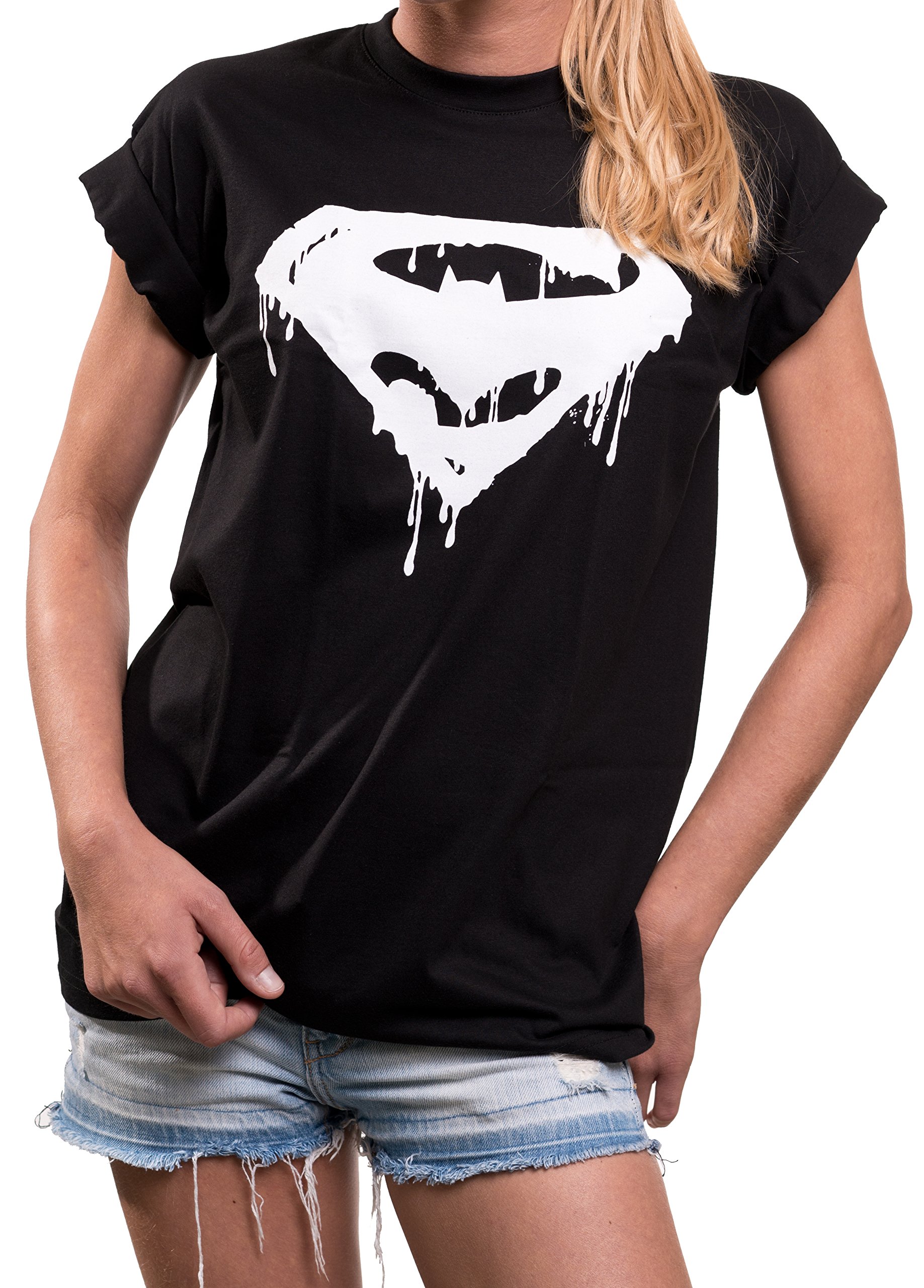 Comic-Shirt-Hipster-Top-mit-Superhelden-Print-locker-lssig