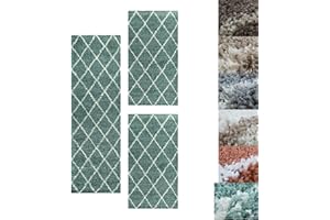 SIMPEX Set di tappeti Shaggy Tappeto per Camera da Letto Corridori Tappeto 3 Parti, Colore:Blu, Bettset:2x80x150+1x80x250