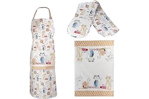 SPOTTED DOG GIFT COMPANY - Set di strofinaccio da cucina, grembiule e guanto da forno doppio - con gatti - resistenti al caldo - idee regalo per uomo, donna e amanti degli animali - in cotone