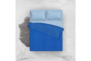 L'ANTICO ARCOLAIO Set Completo Letto Lenzuola Microfibra No Stiro Bicolore Jaquard (Blu/Azzurro, Matrimoniale 2P)