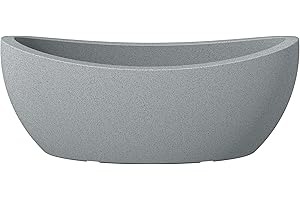 ‎SCHEURICH Scheurich Wave Globe Jardiniere 58, Pflanzschale/Blumentopf/Pflanzkübel, oval, Farbe: Stony Grey, hergestellt mit recyceltem Kunststoff, 10 Jahre Garantie, für den Außenbereich
